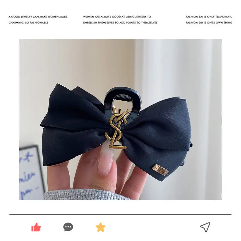 Black Retro French Bow Hair Clip for Women — feature 26