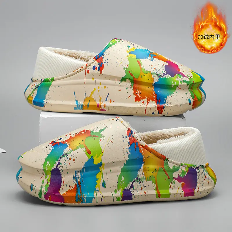 Winter Warm Cotton Slippers for Men, Multi Color Fleece Lined - Image 2