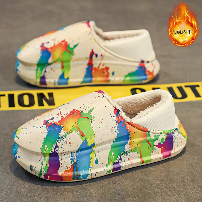 Winter Warm Cotton Slippers for Men, Multi Color Fleece Lined - Image 3