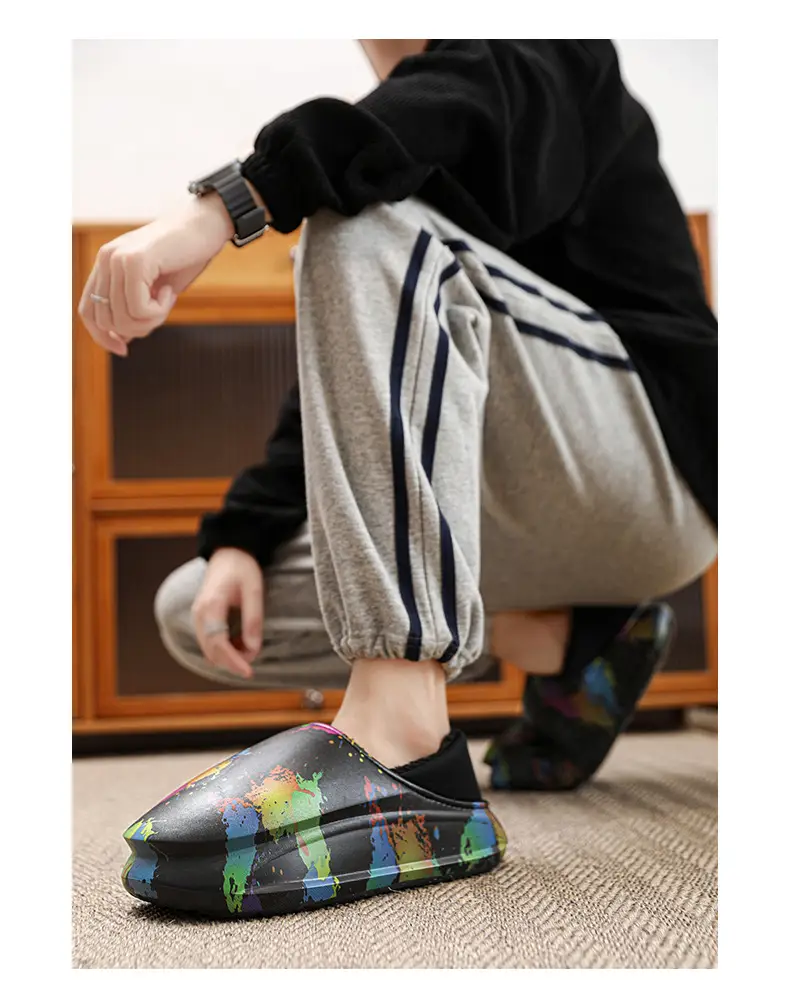 Winter Warm Cotton Slippers for Men, Multi Color Fleece Lined — feature 9