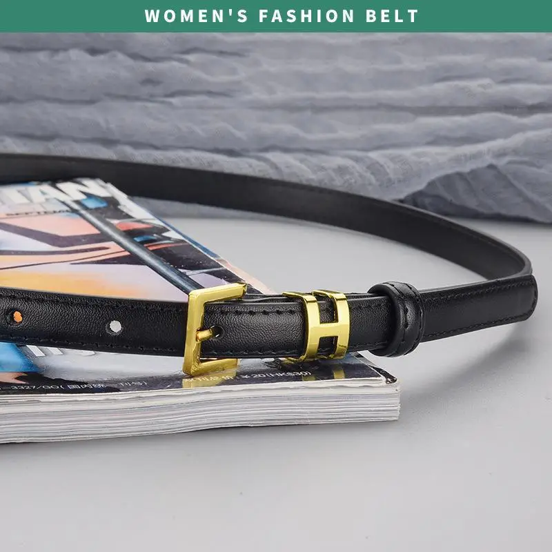 H Family Belt for Women Black Gold Buckle
