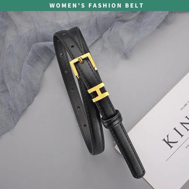 H Family Belt for Women Black Gold Buckle