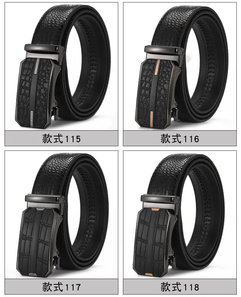 Men's Black Croc Leather Belt with Automatic Buckle — feature 13