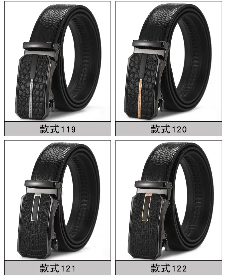 Men's Black Croc Leather Belt with Automatic Buckle — feature 14