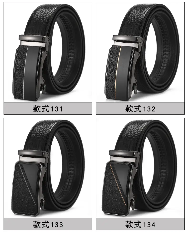 Men's Black Croc Leather Belt with Automatic Buckle — feature 17