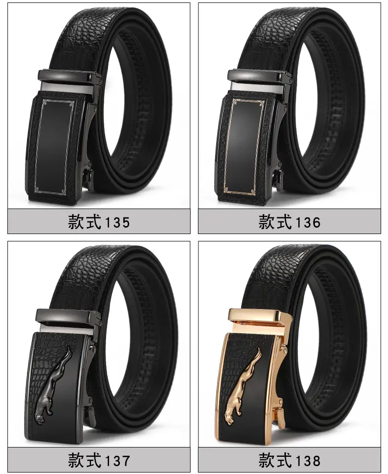 Men's Black Croc Leather Belt with Automatic Buckle — feature 18