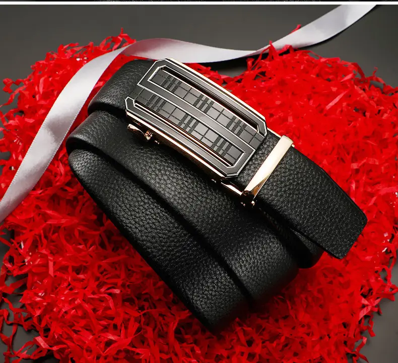 Men's Black Croc Leather Belt with Automatic Buckle — feature 22