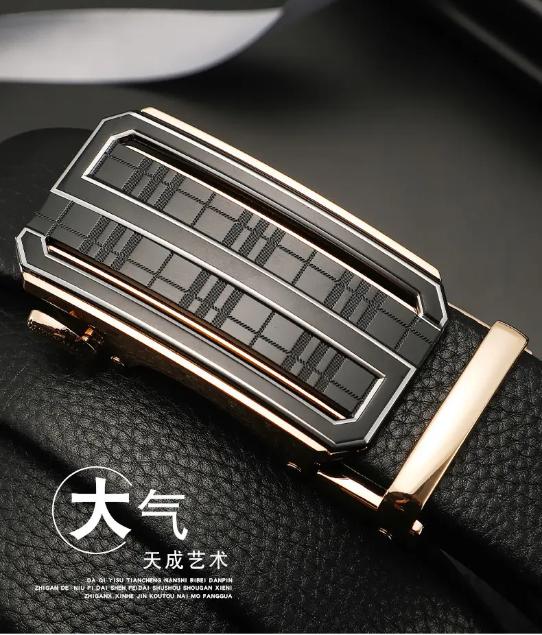 Men's Black Croc Leather Belt with Automatic Buckle — feature 5