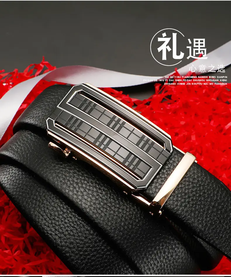 Men's Black Croc Leather Belt with Automatic Buckle — feature 6