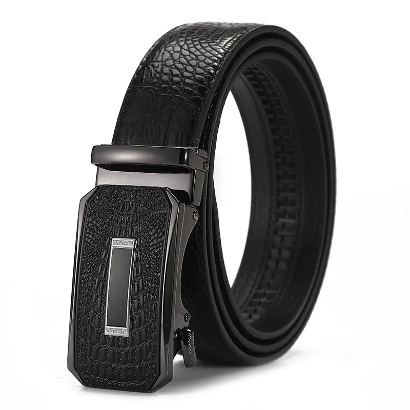 Men's Black Croc Leather Belt with Automatic Buckle - Image 10