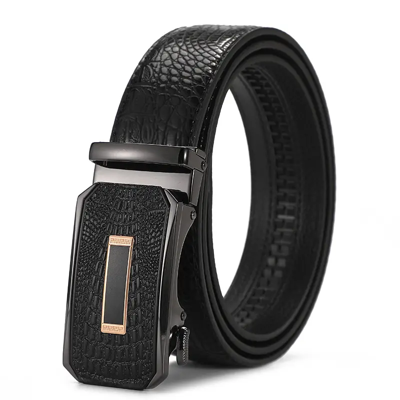 Men's Black Croc Leather Belt with Automatic Buckle - Image 11