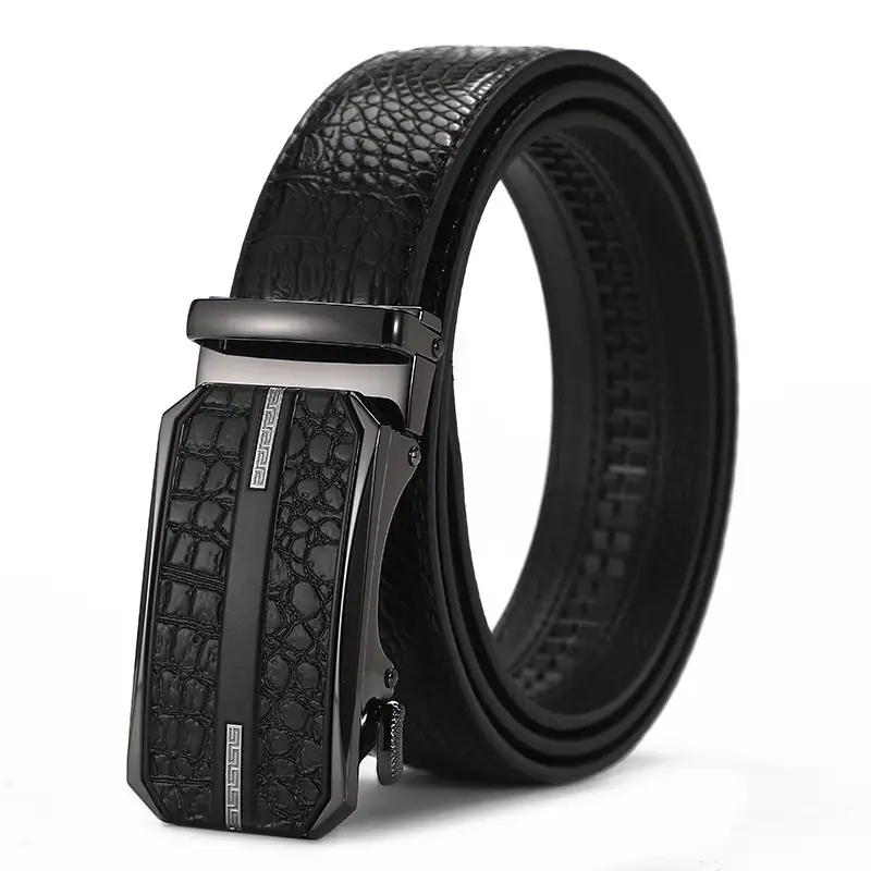 Men's Black Croc Leather Belt with Automatic Buckle - Image 12
