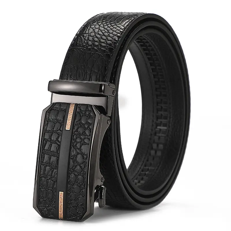 Men's Black Croc Leather Belt with Automatic Buckle - Image 13