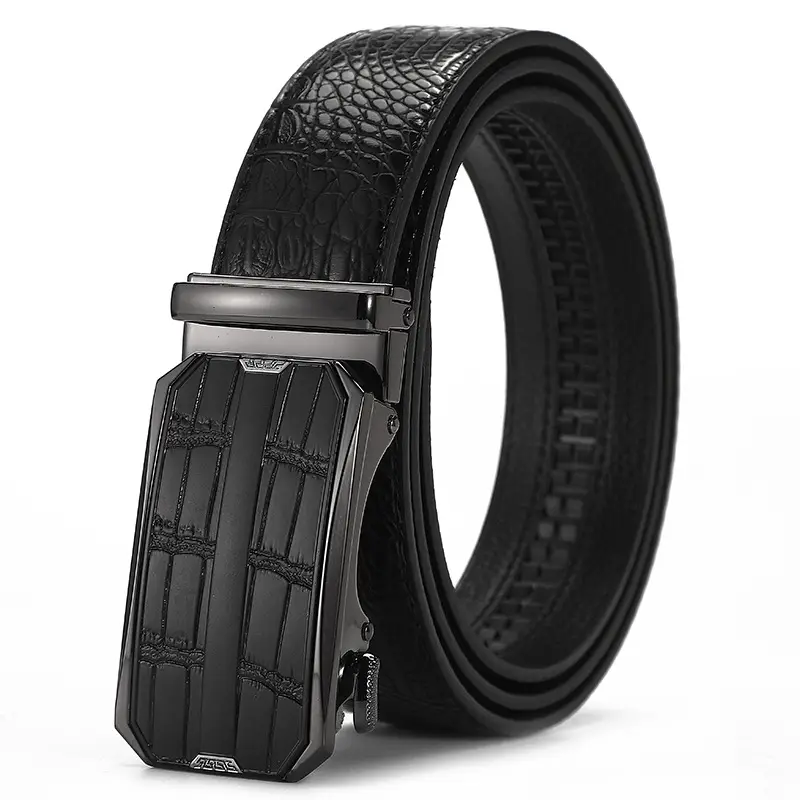 Men's Black Croc Leather Belt with Automatic Buckle - Image 14