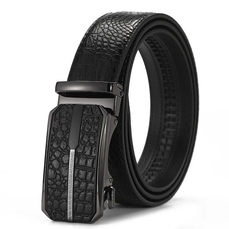 Men's Black Croc Leather Belt with Automatic Buckle - Image 16
