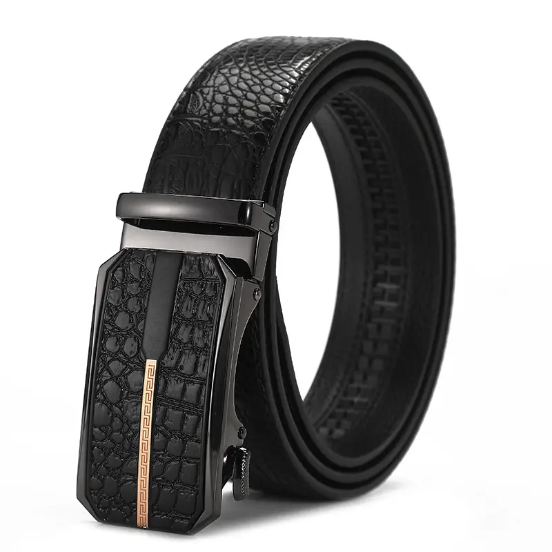 Men's Black Croc Leather Belt with Automatic Buckle - Image 17