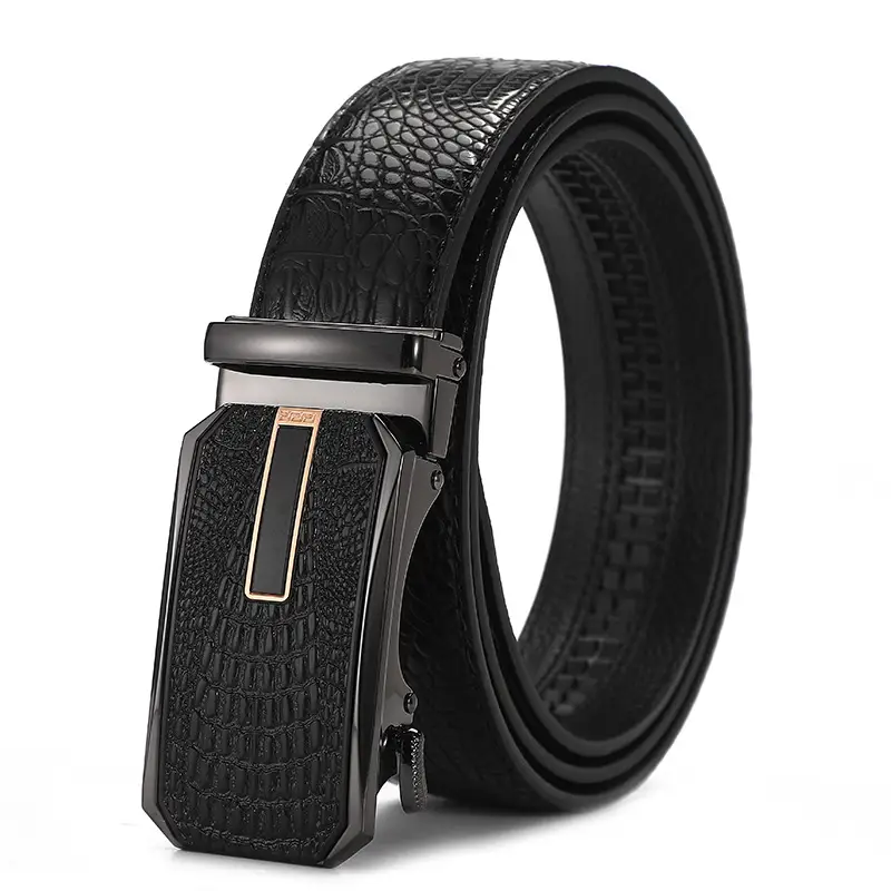 Men's Black Croc Leather Belt with Automatic Buckle - Image 19