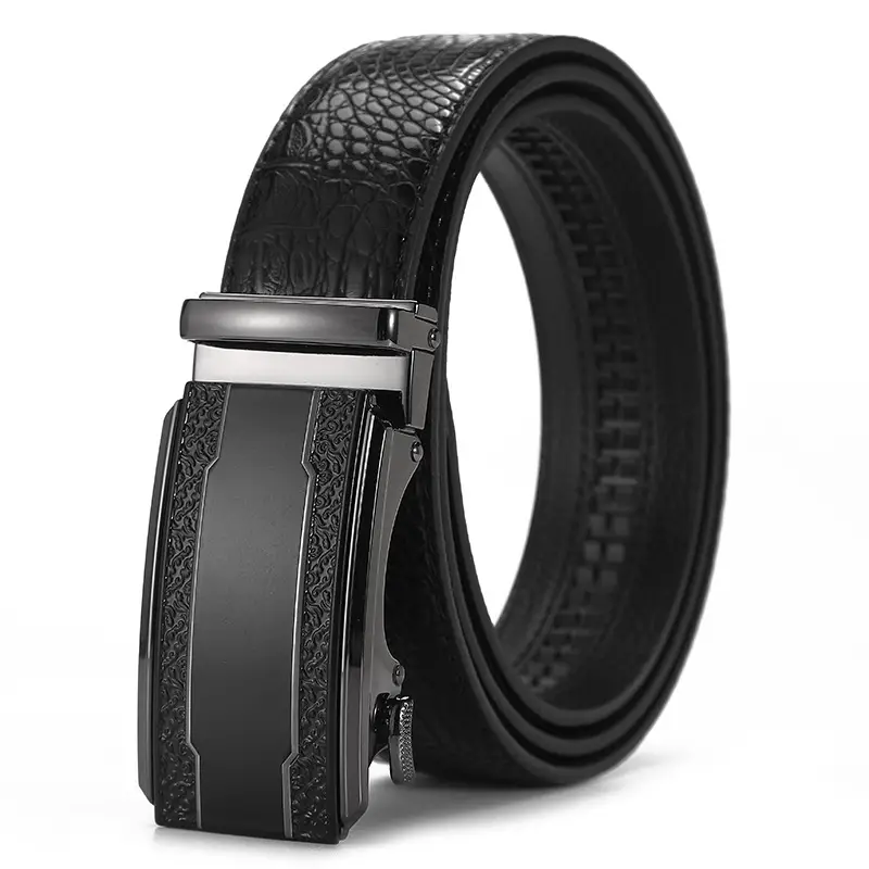 Men's Black Croc Leather Belt with Automatic Buckle - Image 24