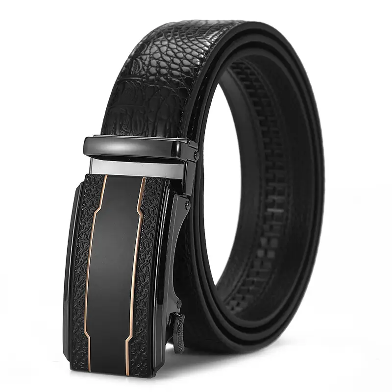 Men's Black Croc Leather Belt with Automatic Buckle - Image 25