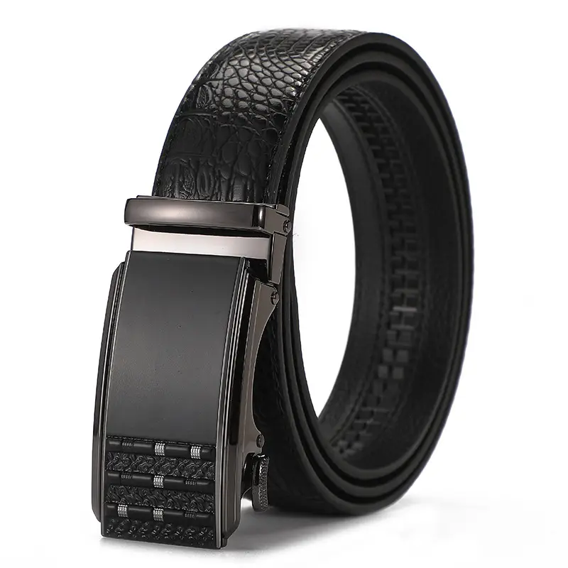 Men's Black Croc Leather Belt with Automatic Buckle - Image 26