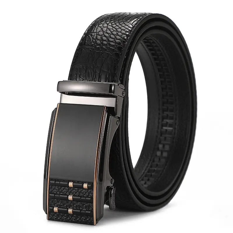 Men's Black Croc Leather Belt with Automatic Buckle - Image 27