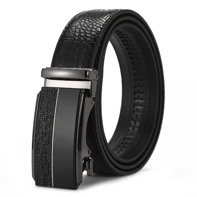 Men's Black Croc Leather Belt with Automatic Buckle - Image 28