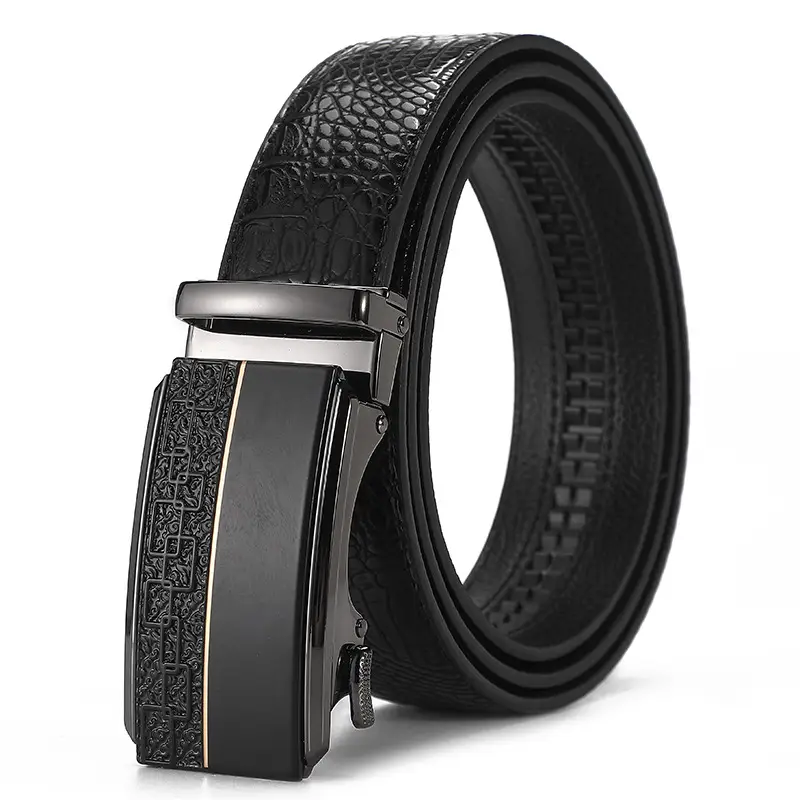 Men's Black Croc Leather Belt with Automatic Buckle - Image 29