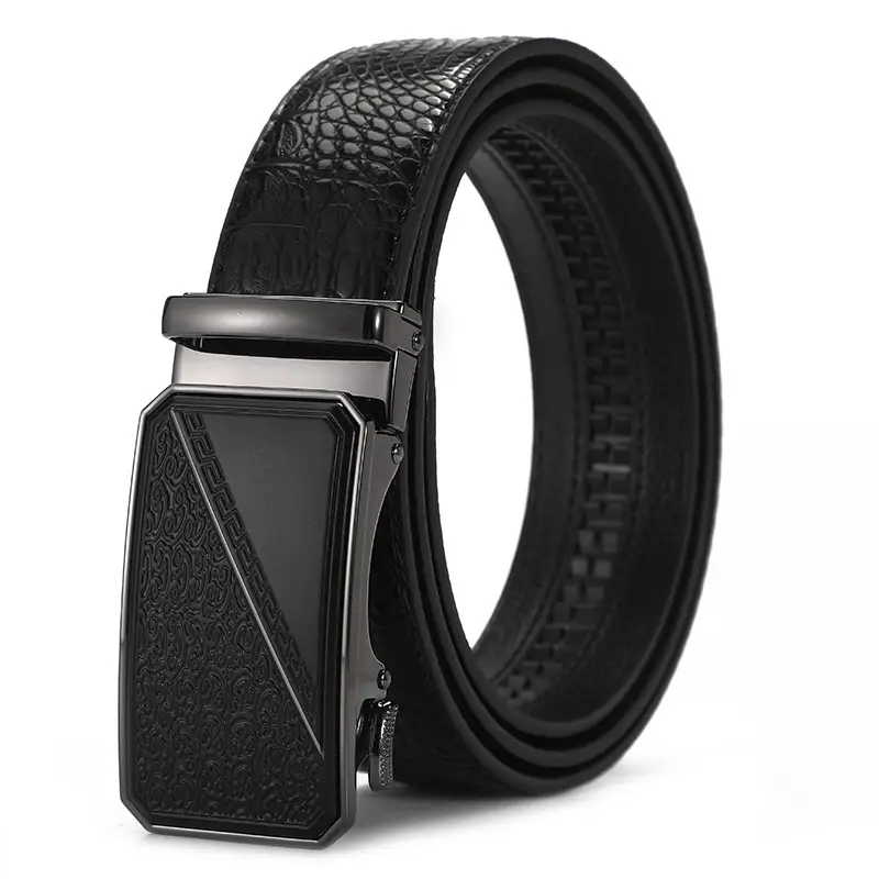 Men's Black Croc Leather Belt with Automatic Buckle - Image 30