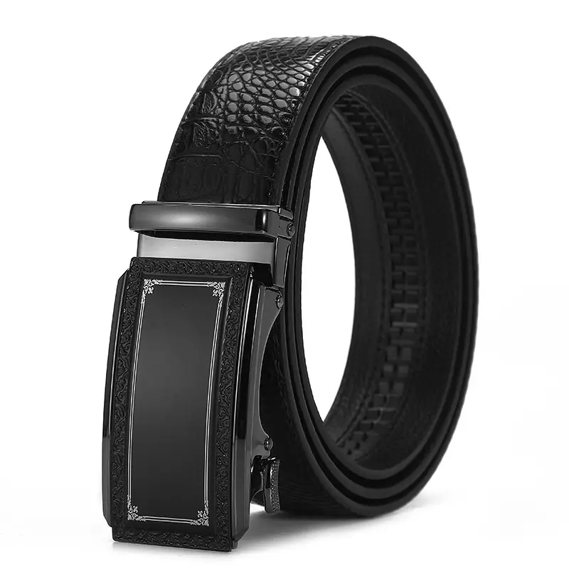 Men's Black Croc Leather Belt with Automatic Buckle - Image 31