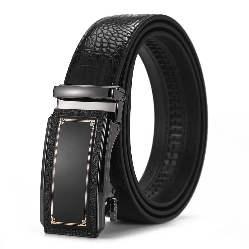 Men's Black Croc Leather Belt with Automatic Buckle - Image 32