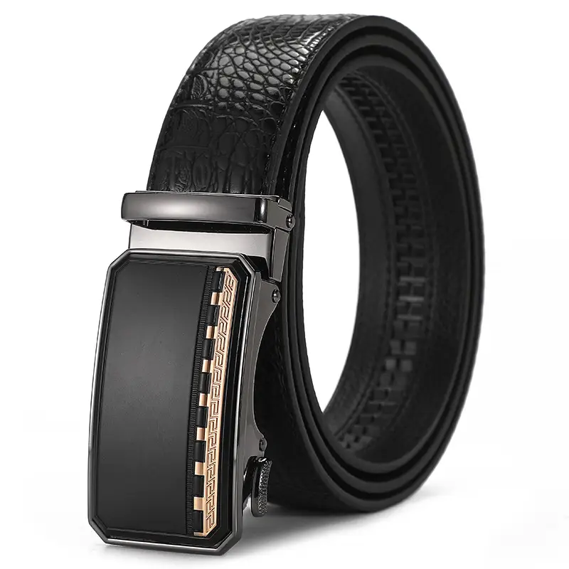 Men's Black Croc Leather Belt with Automatic Buckle - Image 34