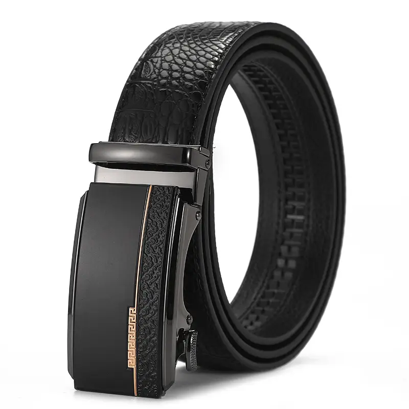 Men's Black Croc Leather Belt with Automatic Buckle - Image 35