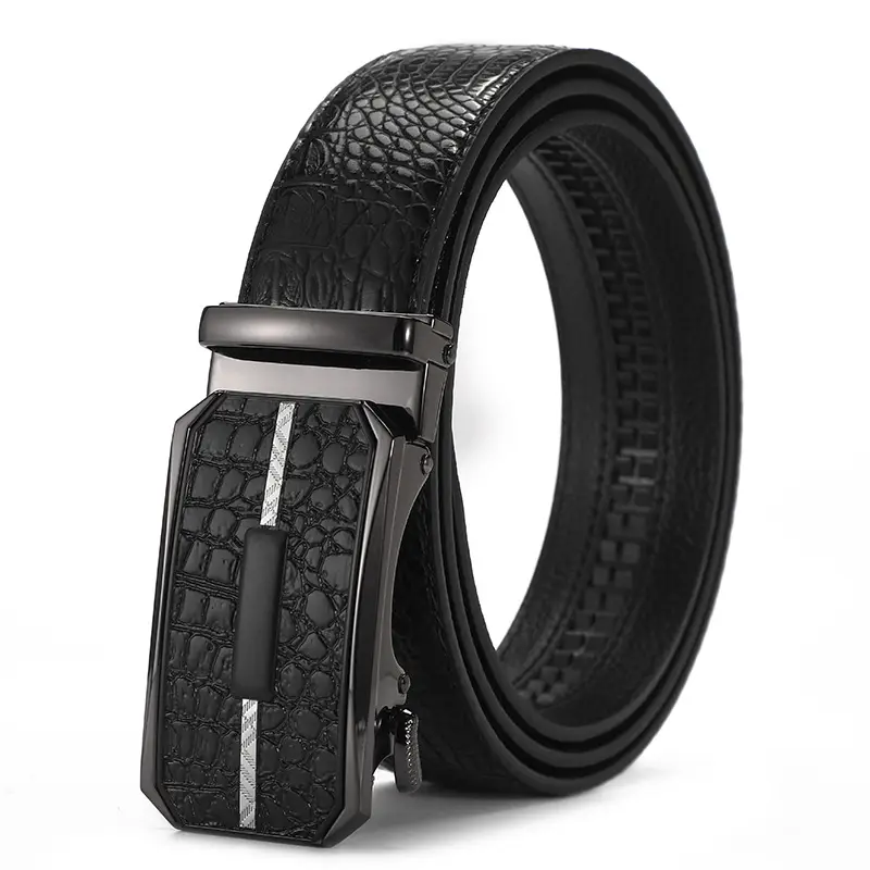 Men's Black Croc Leather Belt with Automatic Buckle - Image 8