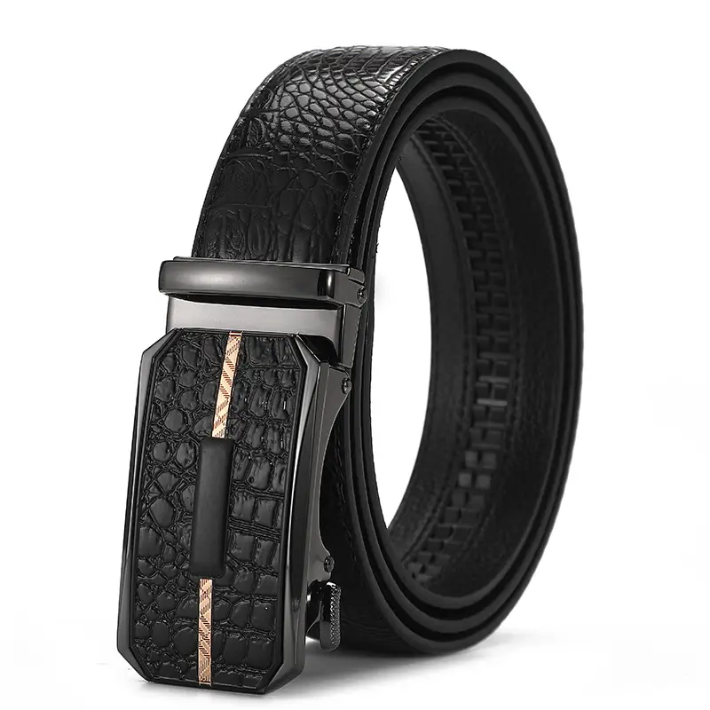 Men's Black Croc Leather Belt with Automatic Buckle - Image 9