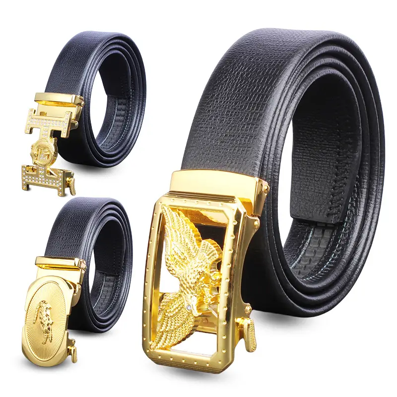 Men's Gold Plated Automatic Buckle Belt with Embroidered Design - Image 17