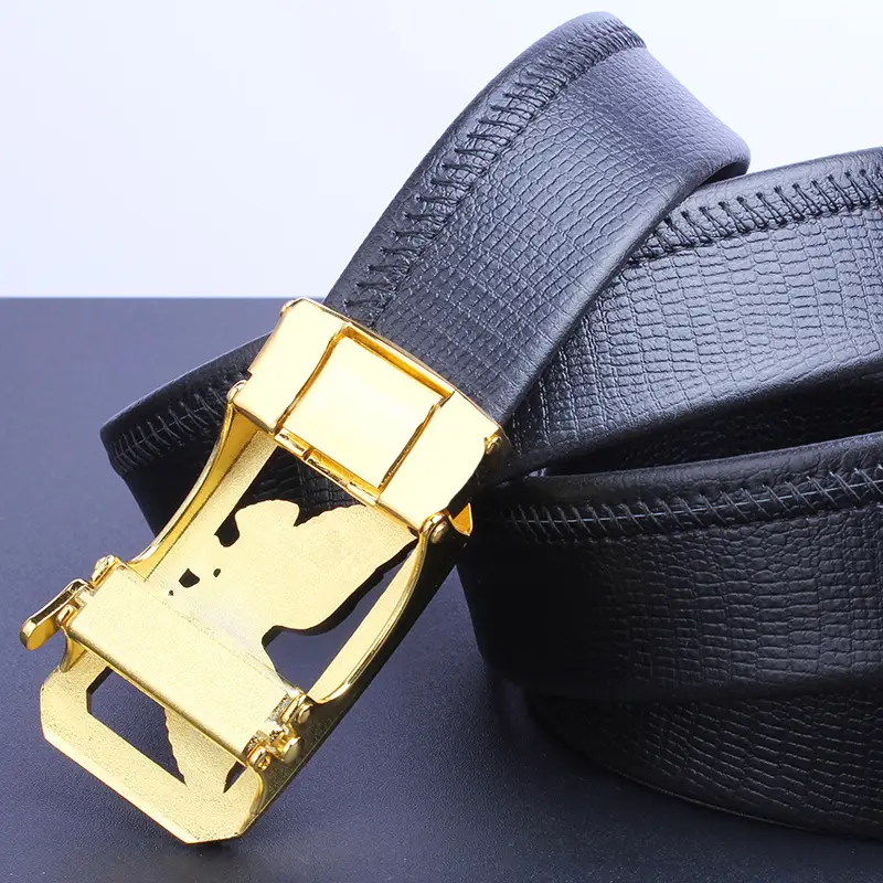 Men's Gold Plated Automatic Buckle Belt with Embroidered Design - Image 18
