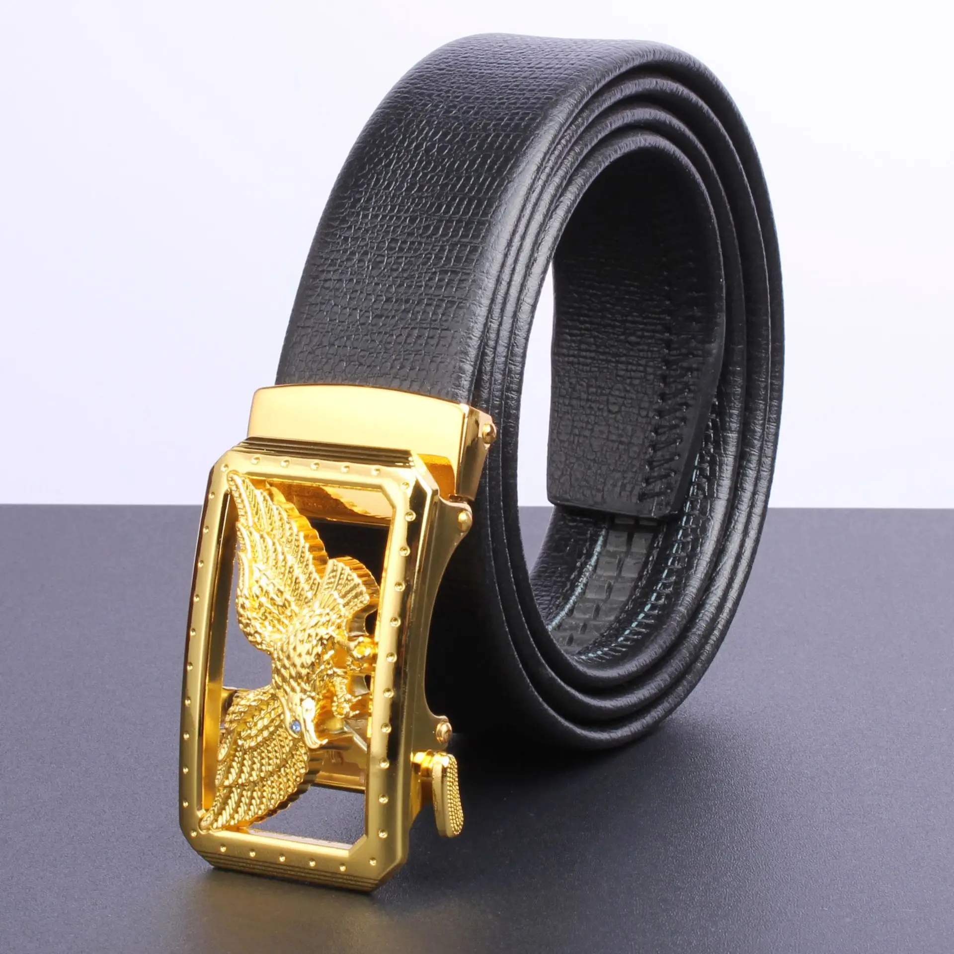 Men's Gold Plated Automatic Buckle Belt with Embroidered Design - Image 8