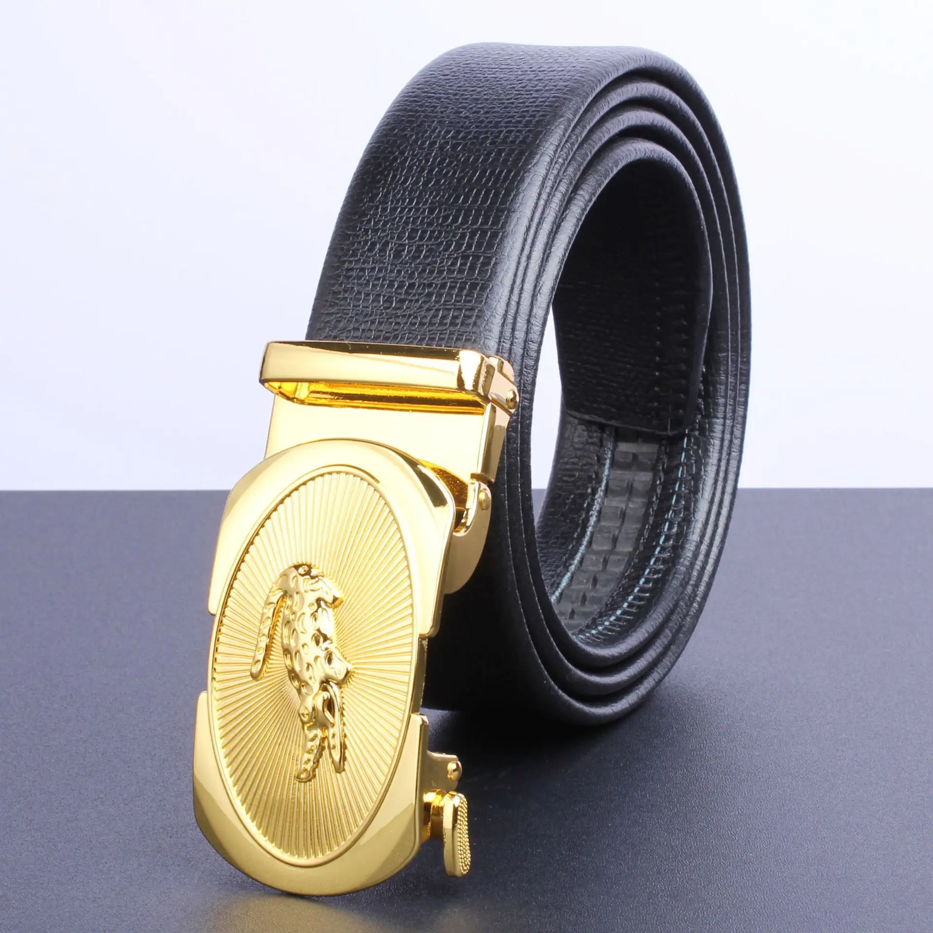 Men's Gold Plated Automatic Buckle Belt with Embroidered Design - Image 19