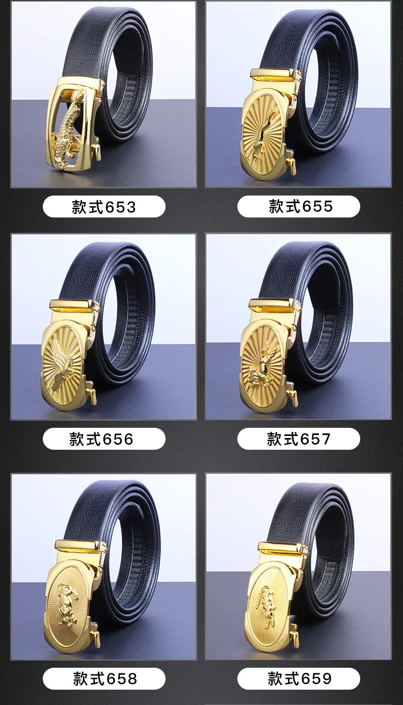 Men's Gold Plated Automatic Buckle Belt with Embroidered Design — feature 7