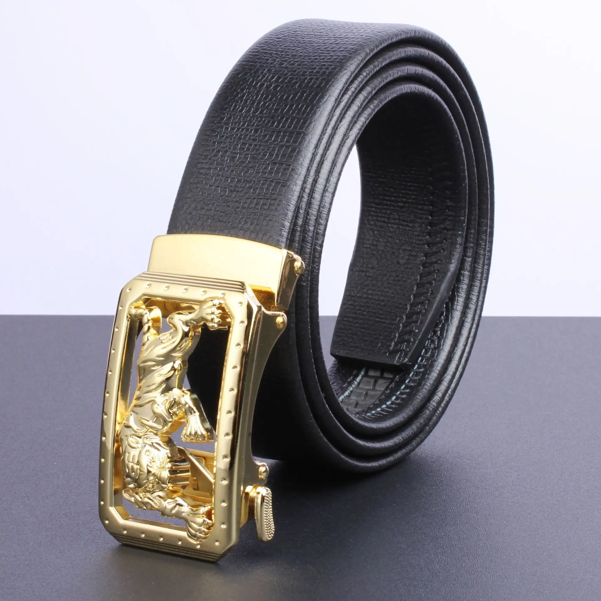 Men's Gold Plated Automatic Buckle Belt with Embroidered Design - Image 10