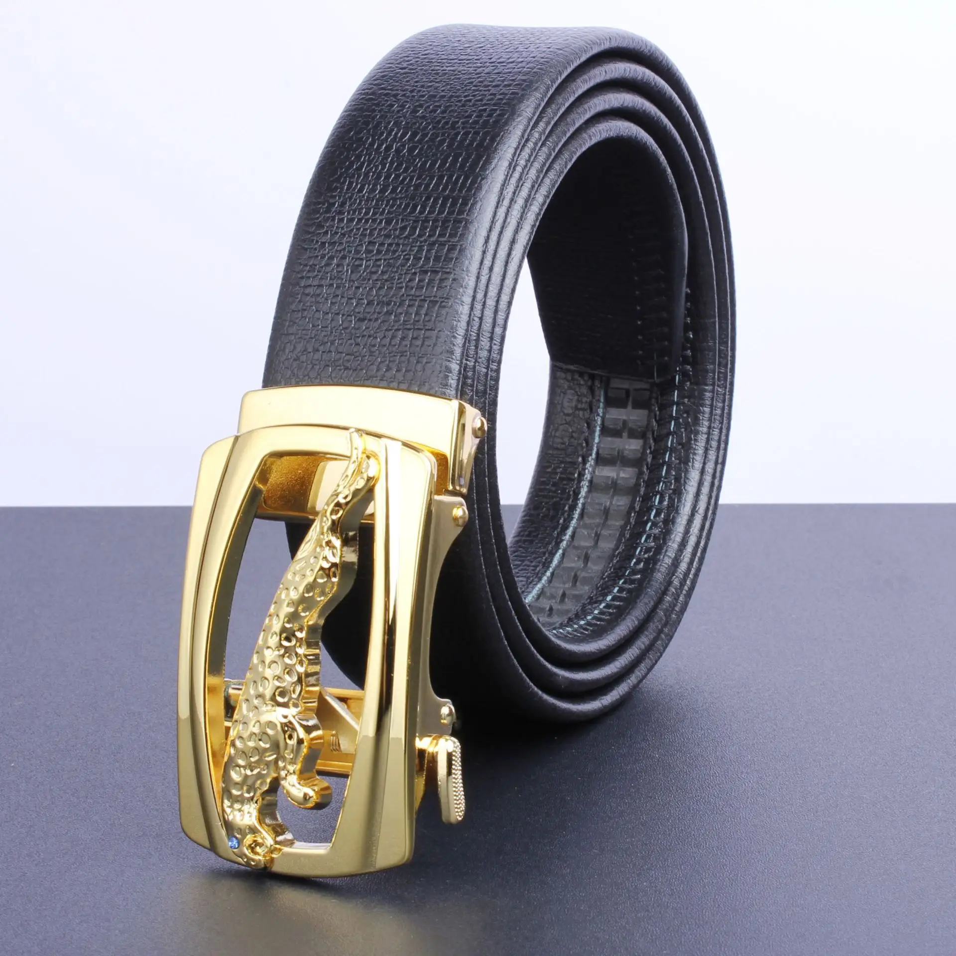 Men's Gold Plated Automatic Buckle Belt with Embroidered Design - Image 11
