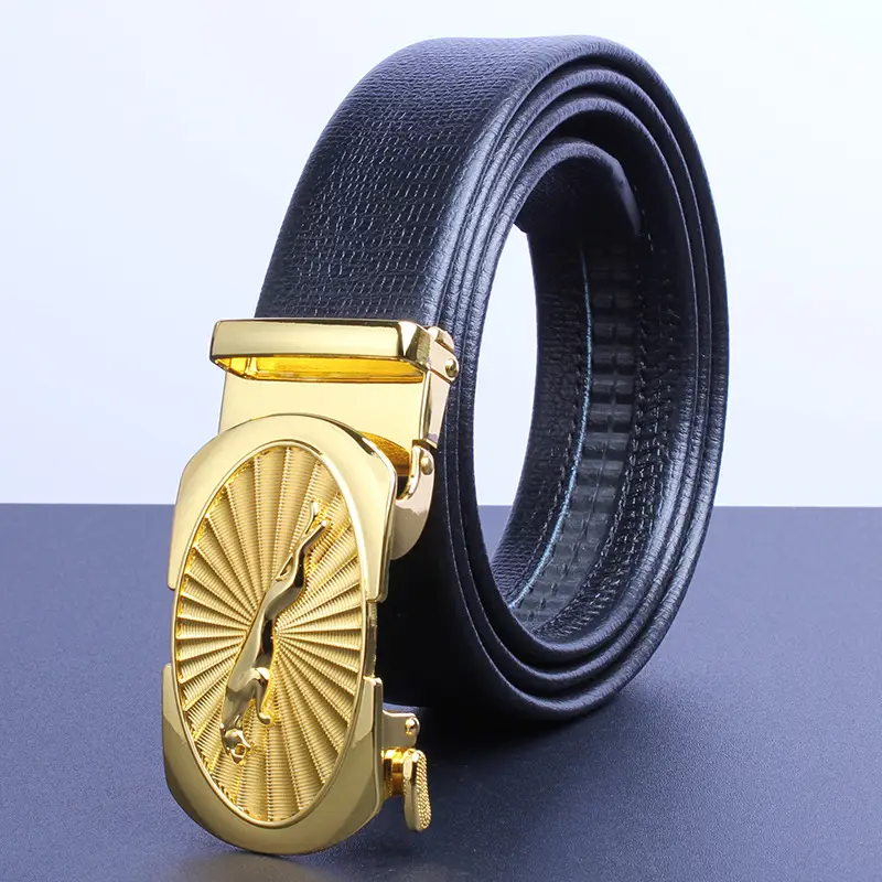 Men's Gold Plated Automatic Buckle Belt with Embroidered Design - Image 12
