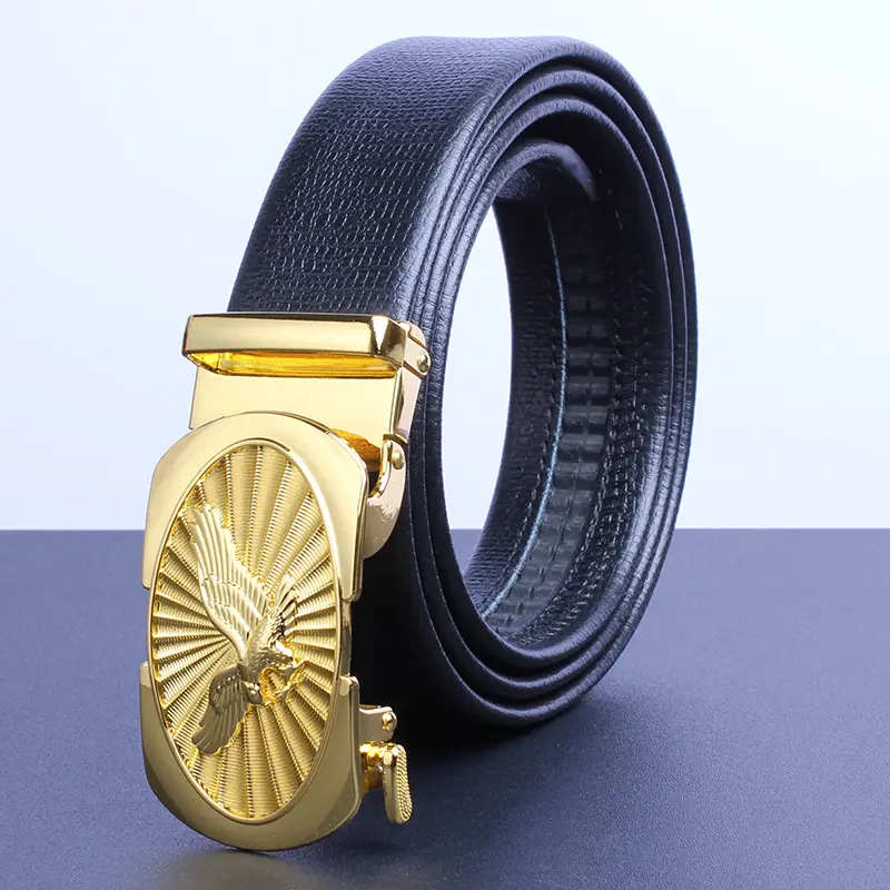 Men's Gold Plated Automatic Buckle Belt with Embroidered Design - Image 13