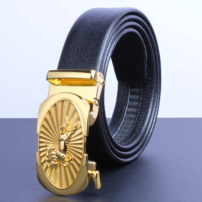 Men's Gold Plated Automatic Buckle Belt with Embroidered Design - Image 14