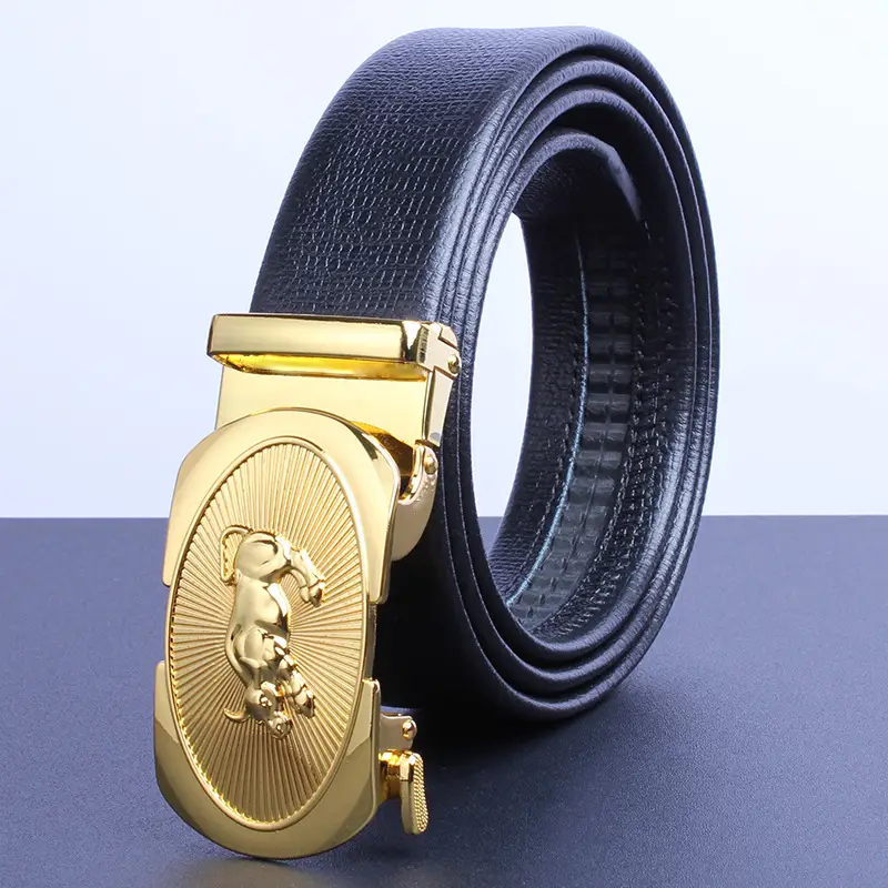 Men's Gold Plated Automatic Buckle Belt with Embroidered Design - Image 15