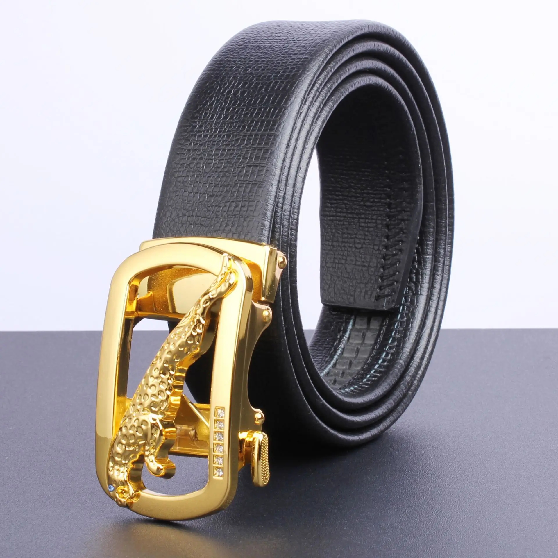 Men's Gold Plated Automatic Buckle Belt with Embroidered Design - Image 7