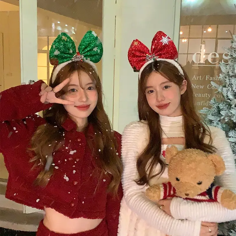 Christmas Bow Headbands for Women Red Green White - Image 32