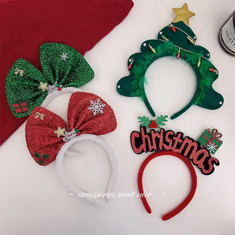 Christmas Bow Headbands for Women Red Green White - Image 33