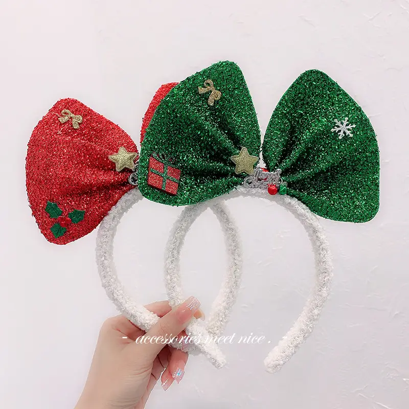Christmas Bow Headbands for Women Red Green White - Image 34