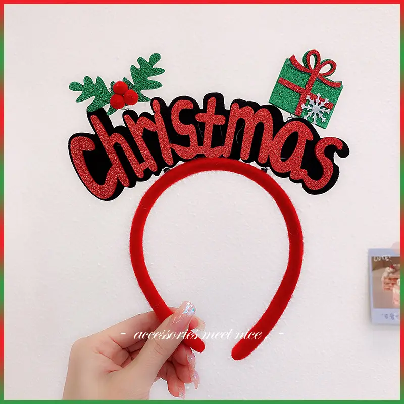 Christmas Bow Headbands for Women Red Green White - Image 3